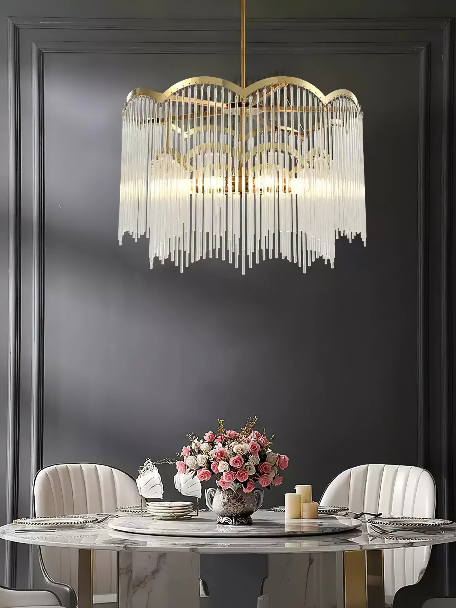 Lustra Chandelier Glass Rod Wave Shape - Image 11