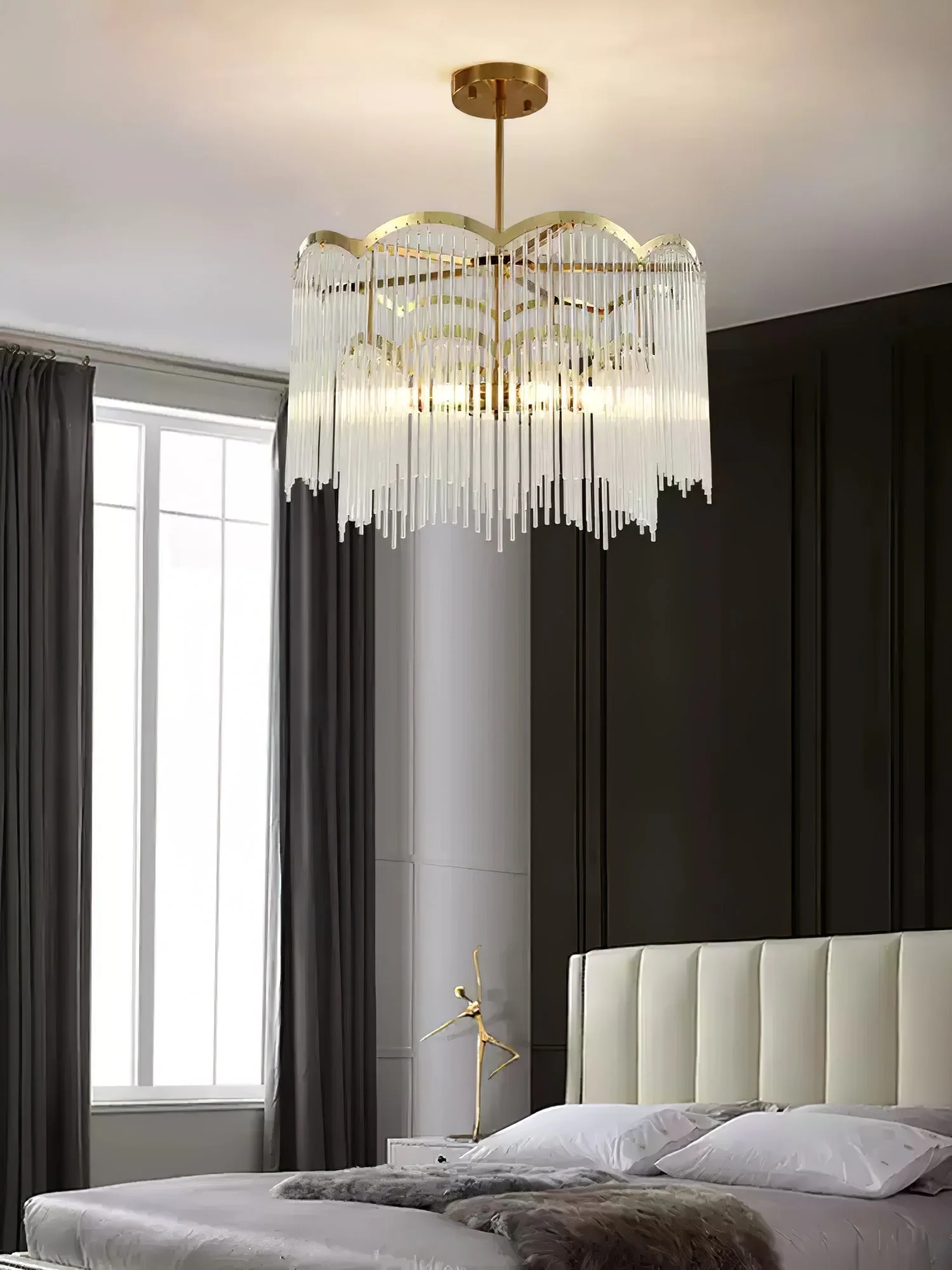 Lustra Chandelier Glass Rod Wave Shape - Image 15