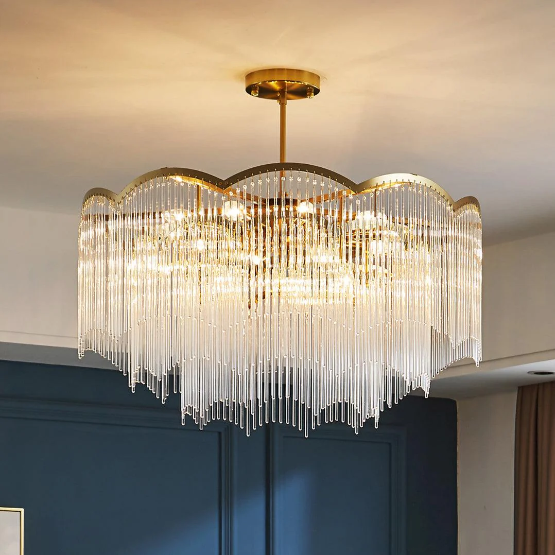 Lustra Chandelier Glass Rod Wave Shape - Image 16