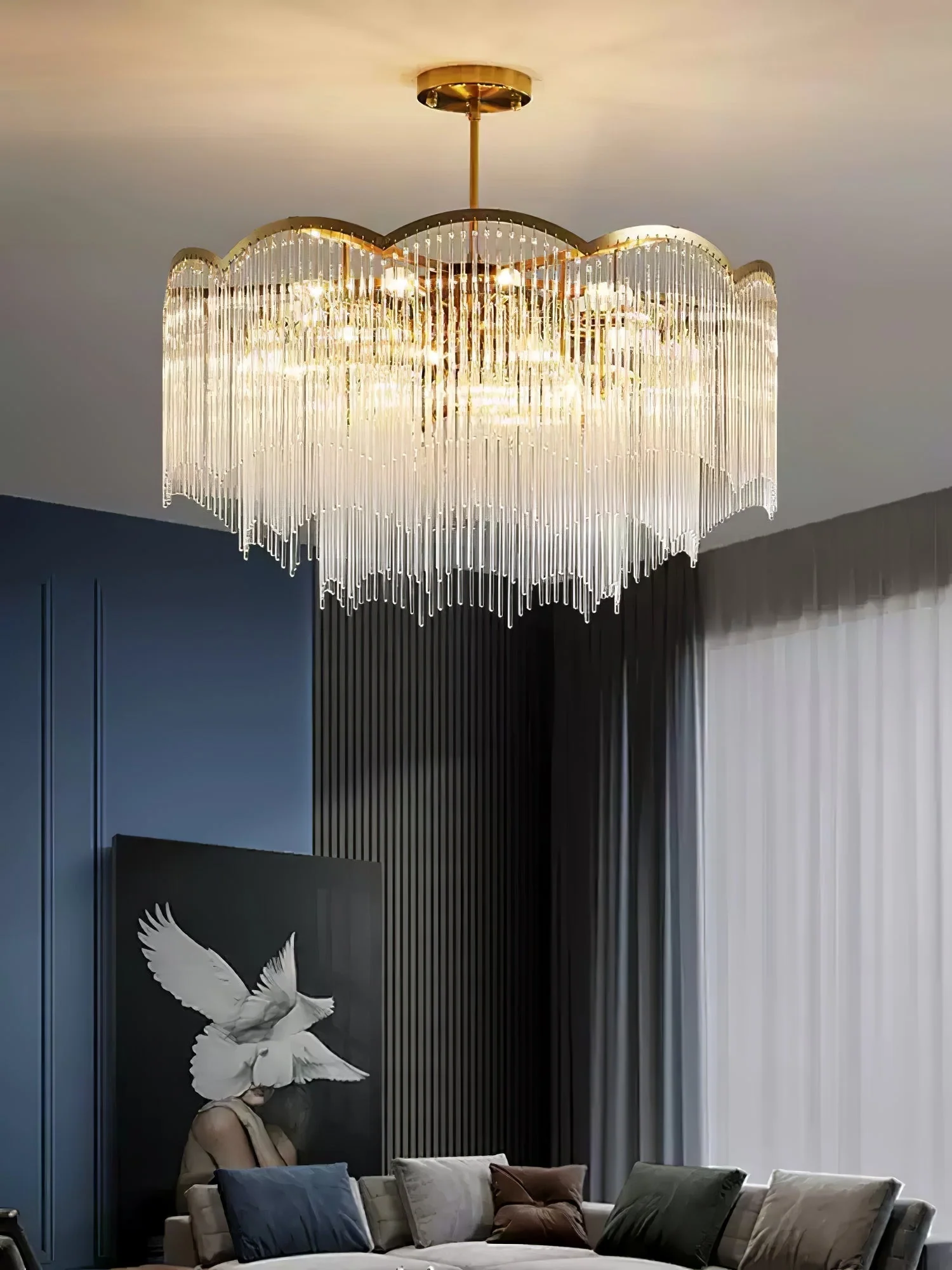 Lustra Chandelier Glass Rod Wave Shape - Image 18