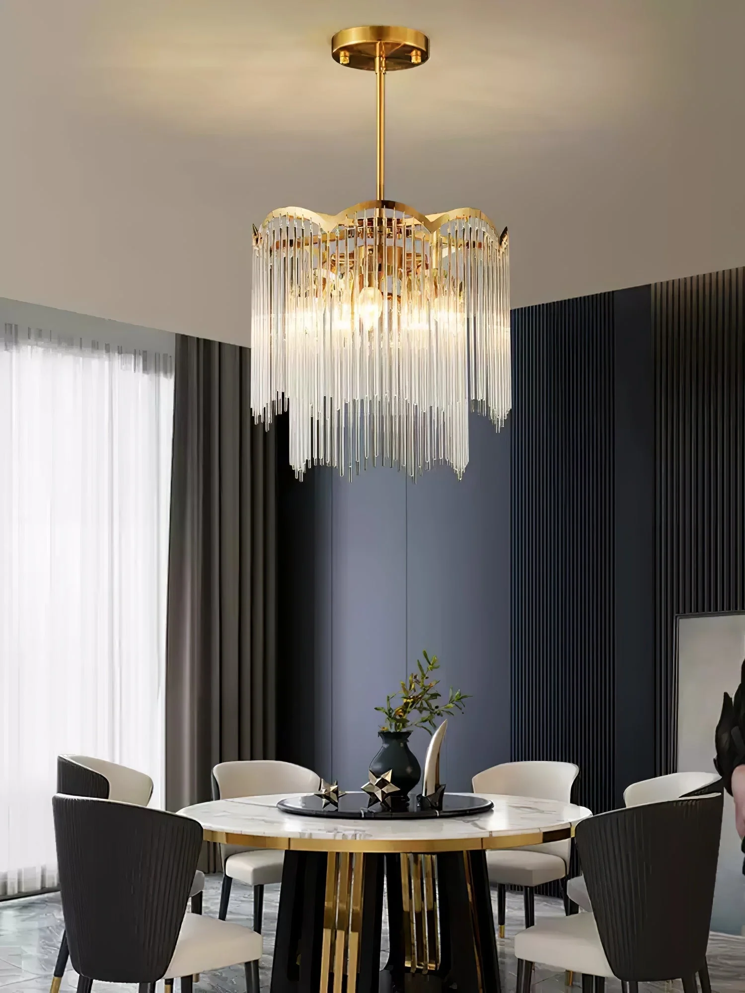 Lustra Chandelier Glass Rod Wave Shape - Image 2
