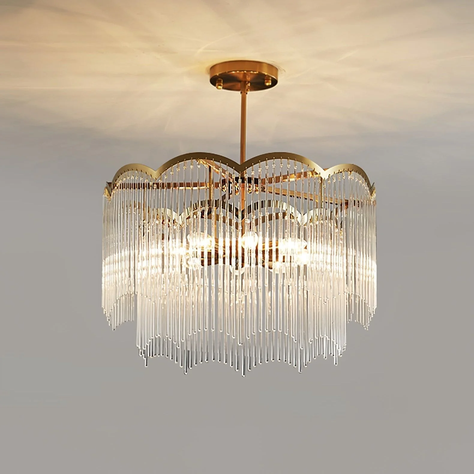 Lustra Chandelier Glass Rod Wave Shape - Image 25