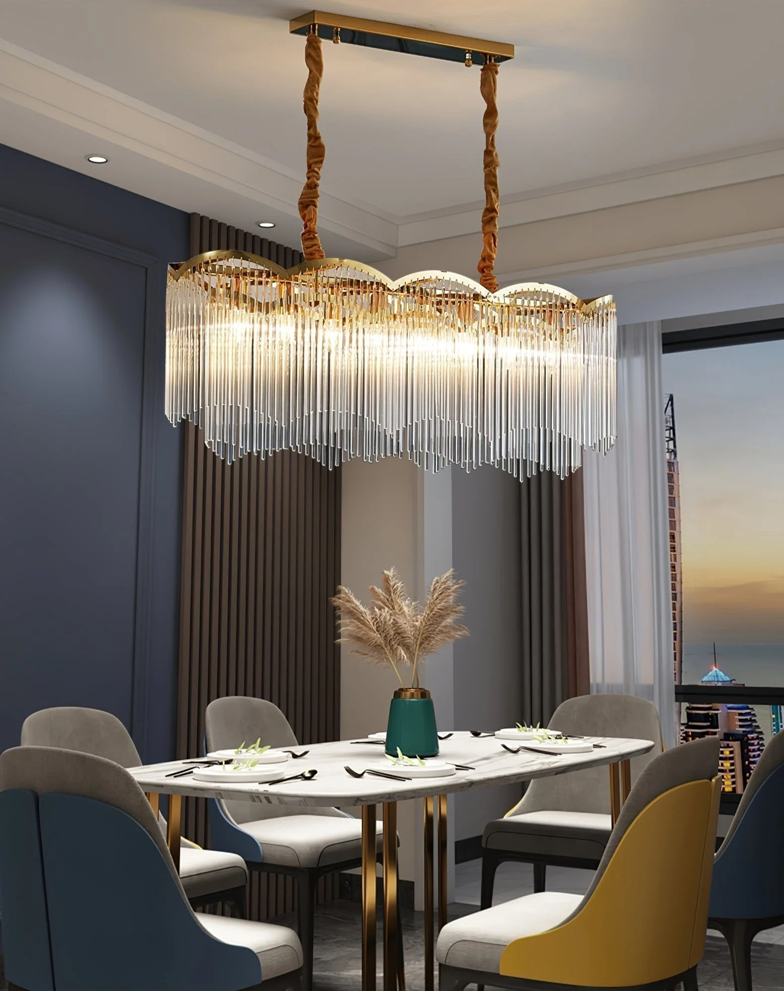 Lustra Chandelier Glass Rod Wave Shape - Image 27