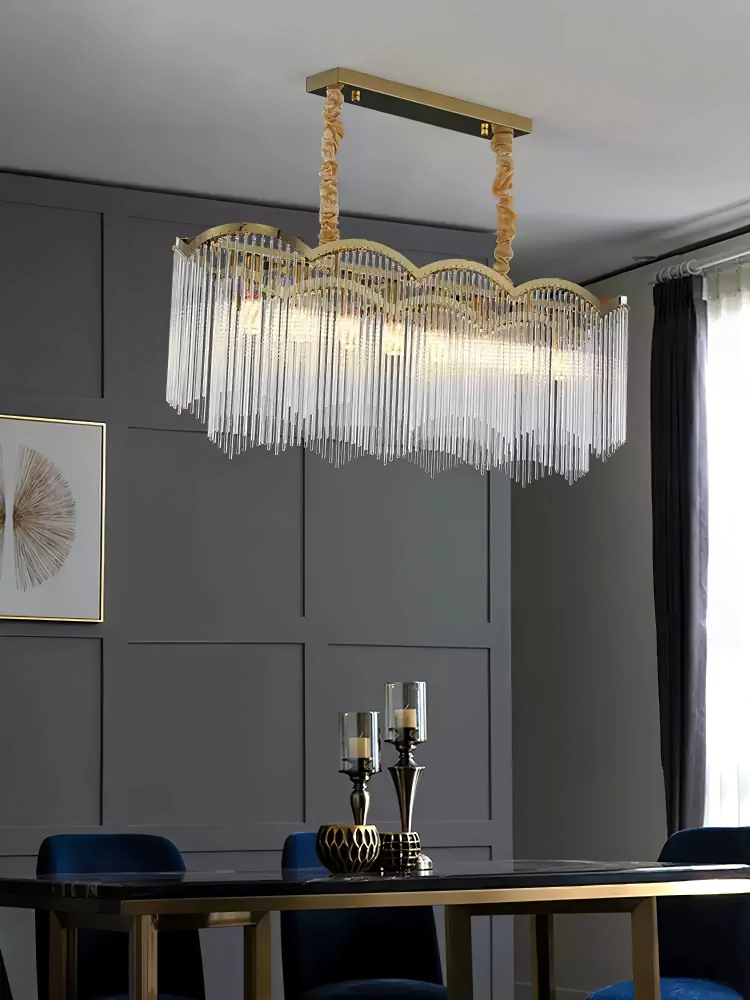 Lustra Chandelier Glass Rod Wave Shape - Image 8