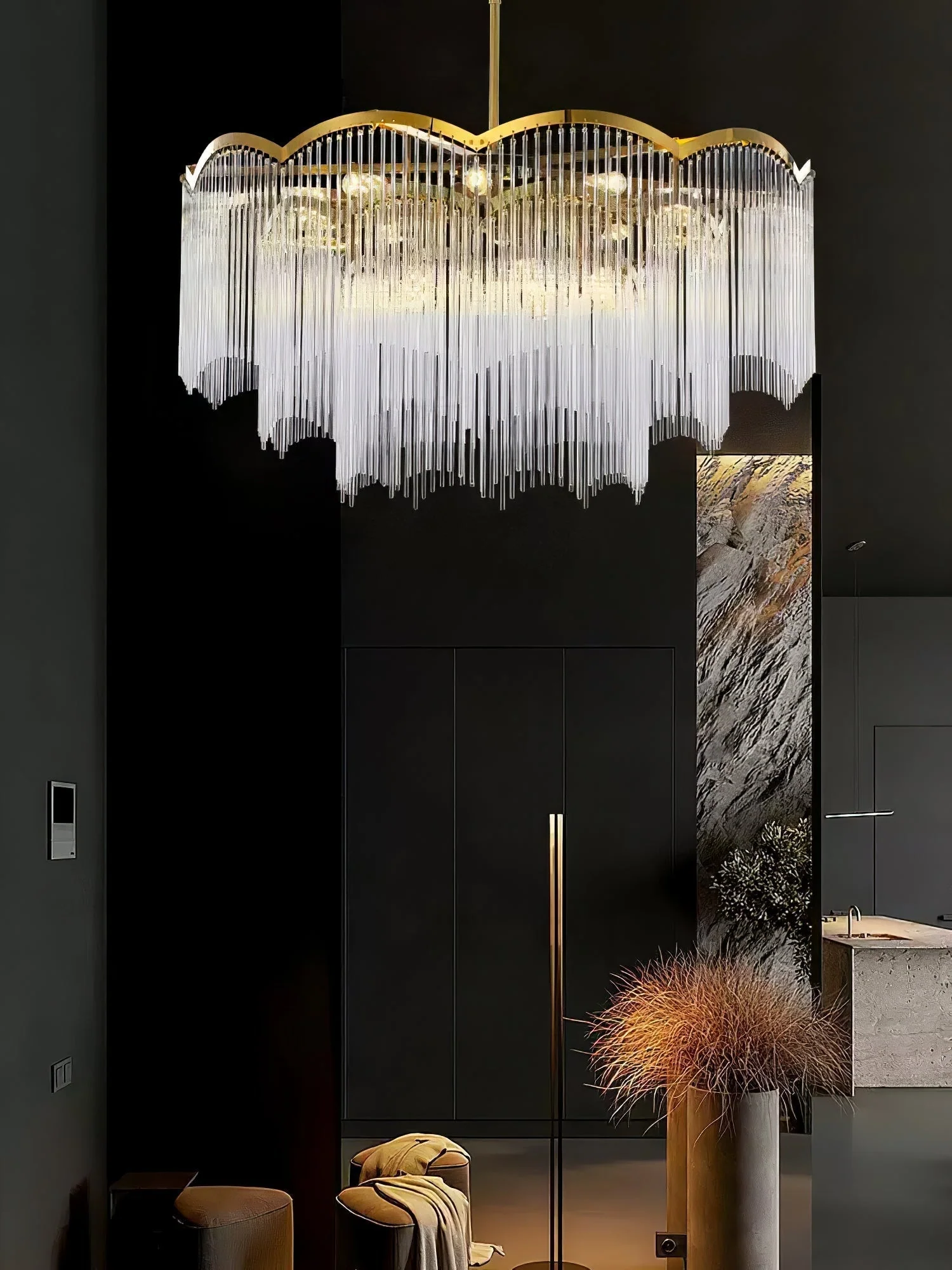 Lustra Chandelier Glass Rod Wave Shape - Image 9
