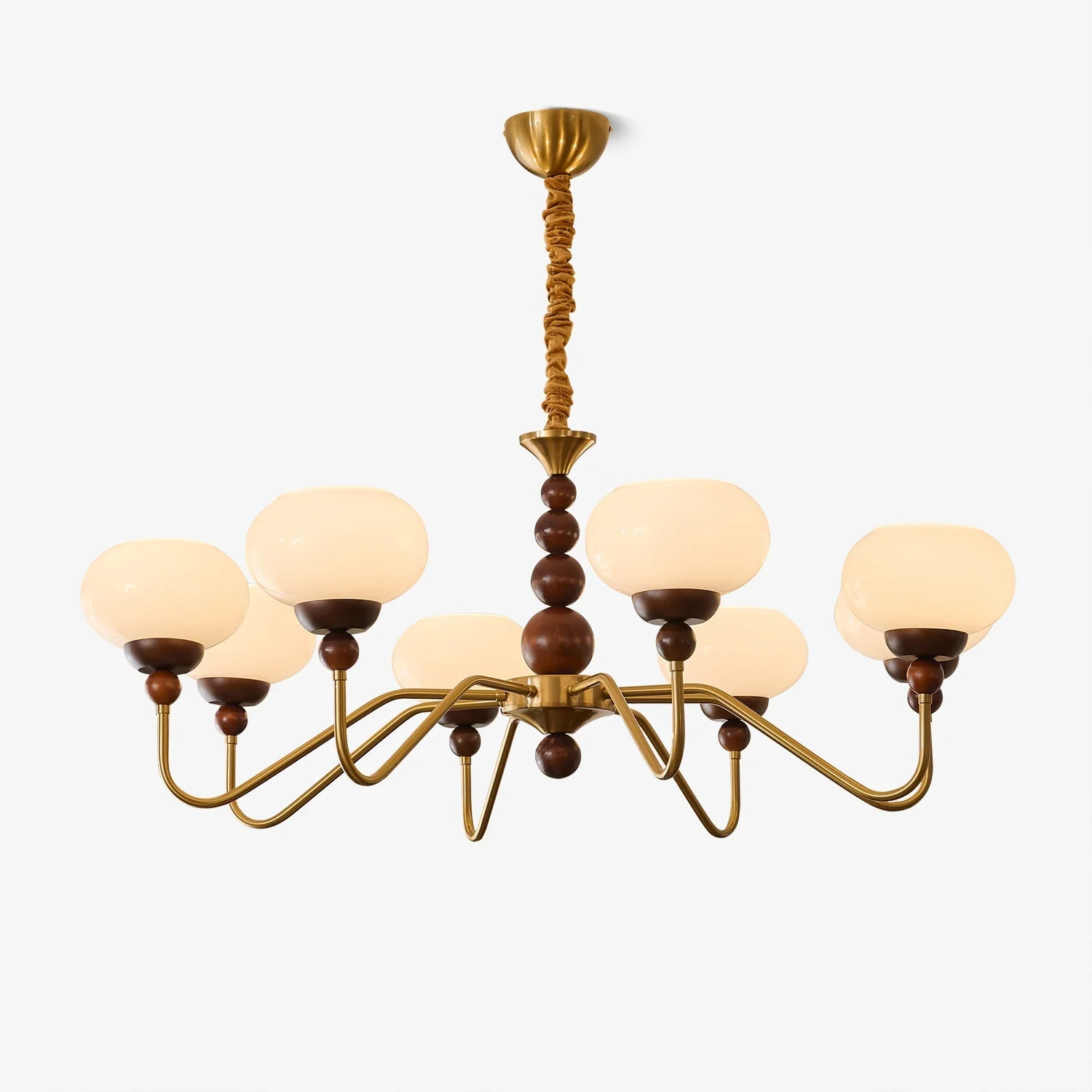 Lustra Chandelier Glass Wood Brass Modern 6-Light