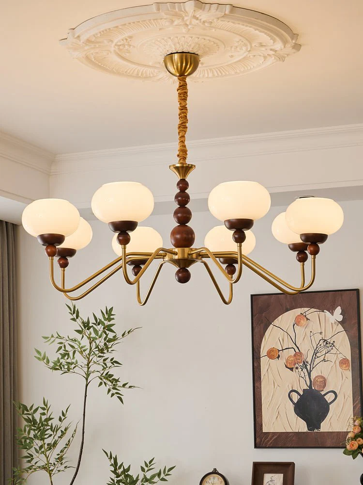Lustra Chandelier Glass Wood Brass Modern 6-Light - Image 12