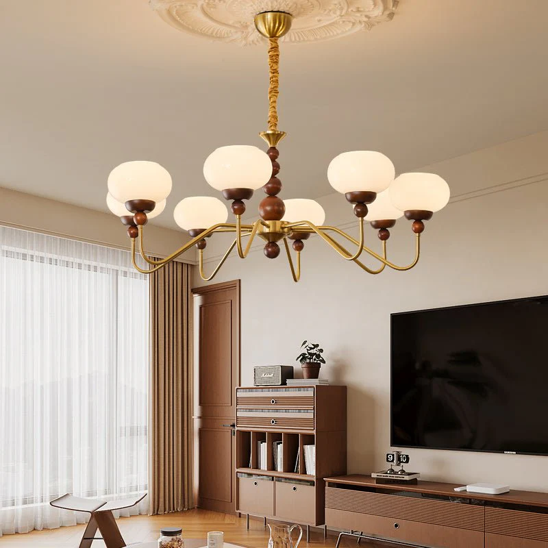Lustra Chandelier Glass Wood Brass Modern 6-Light - Image 16