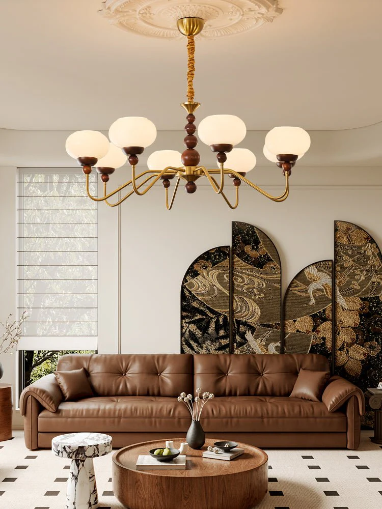 Lustra Chandelier Glass Wood Brass Modern 6-Light - Image 23
