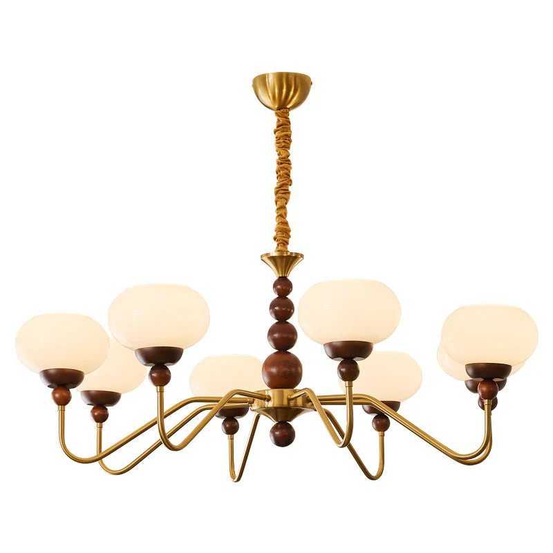 Lustra Chandelier Glass Wood Brass Modern 6-Light - Image 24