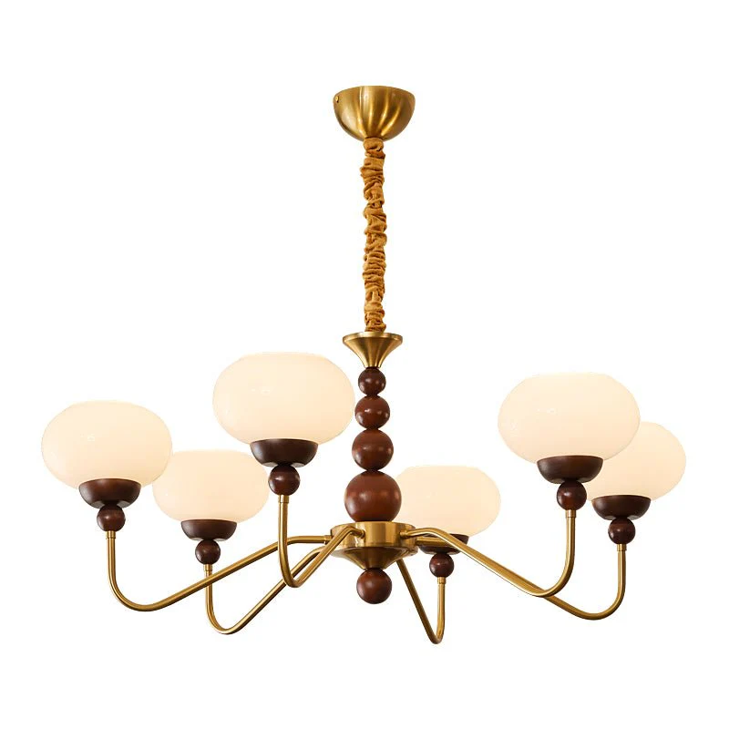 Lustra Chandelier Glass Wood Brass Modern 6-Light - Image 25
