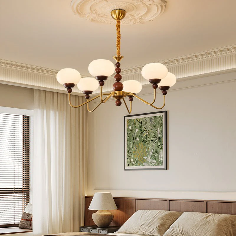 Lustra Chandelier Glass Wood Brass Modern 6-Light - Image 27