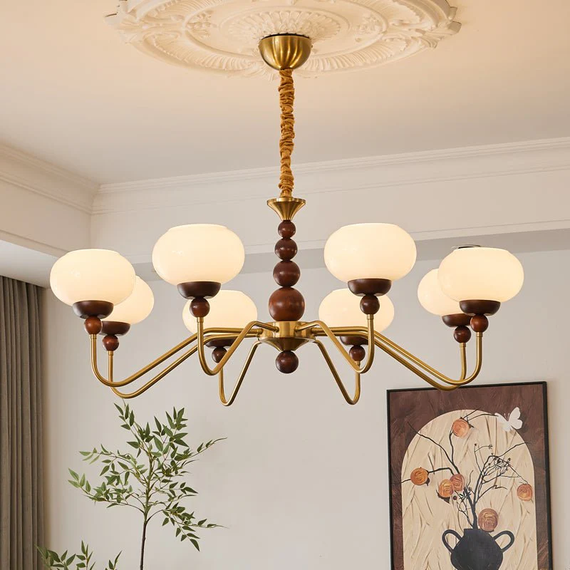 Lustra Chandelier Glass Wood Brass Modern 6-Light - Image 28