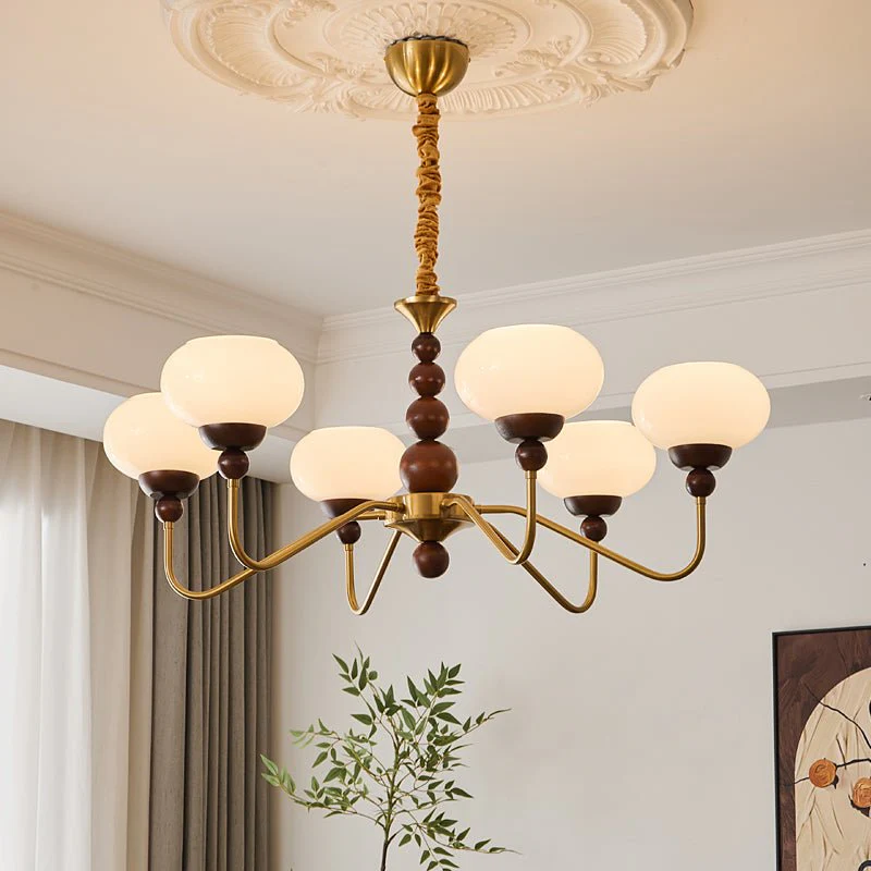 Lustra Chandelier Glass Wood Brass Modern 6-Light - Image 29