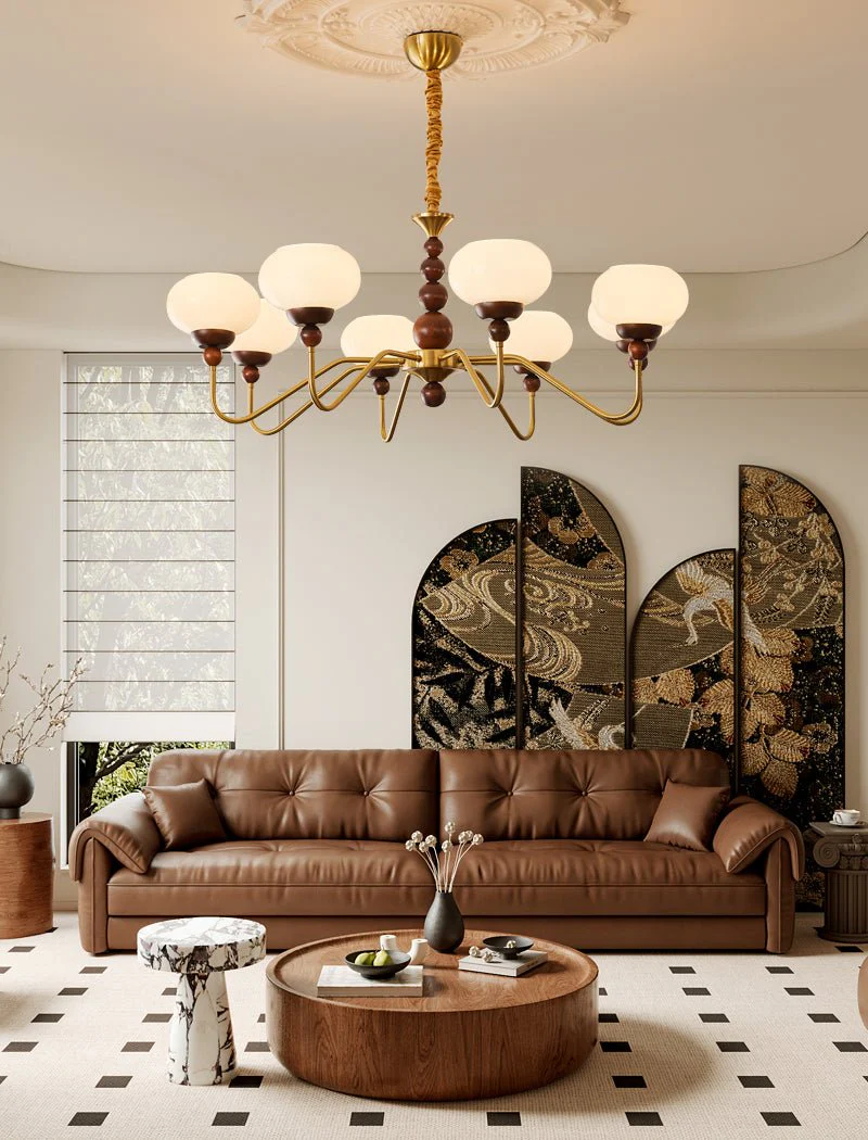 Lustra Chandelier Glass Wood Brass Modern 6-Light - Image 30