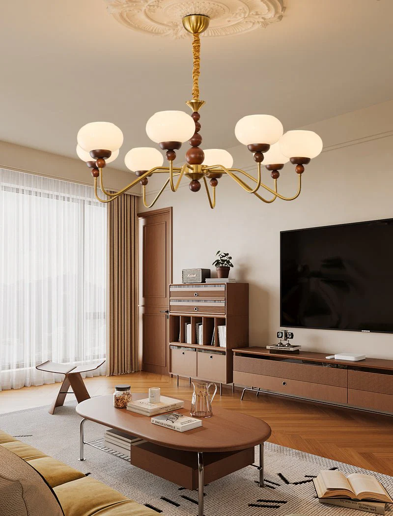 Lustra Chandelier Glass Wood Brass Modern 6-Light - Image 31