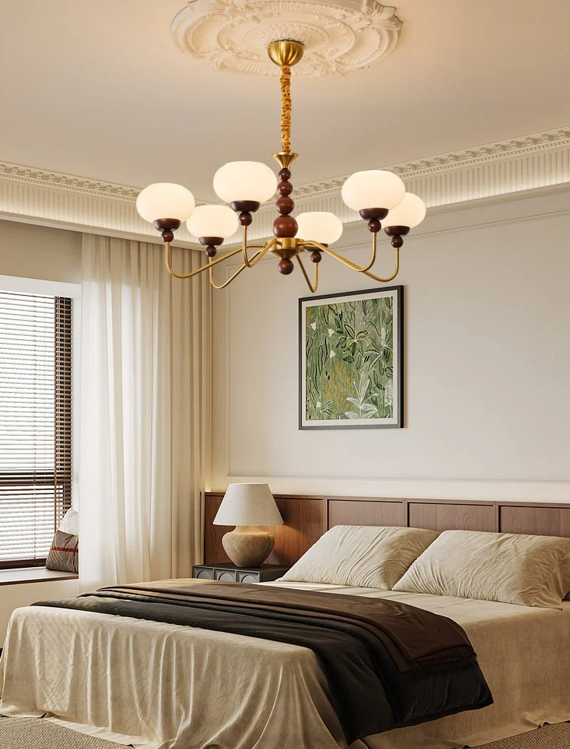 Lustra Chandelier Glass Wood Brass Modern 6-Light - Image 32