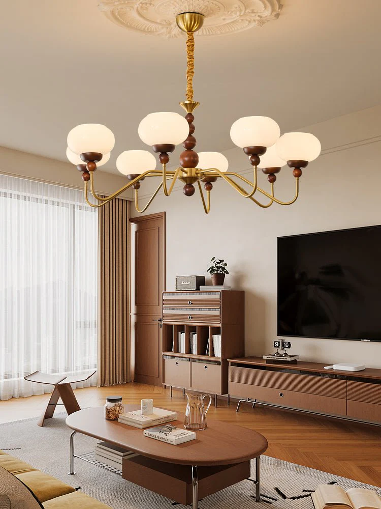 Lustra Chandelier Glass Wood Brass Modern 6-Light - Image 34