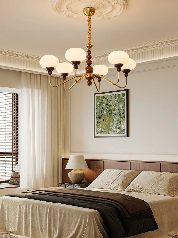 Lustra Chandelier Glass Wood Brass Modern 6-Light - Image 35