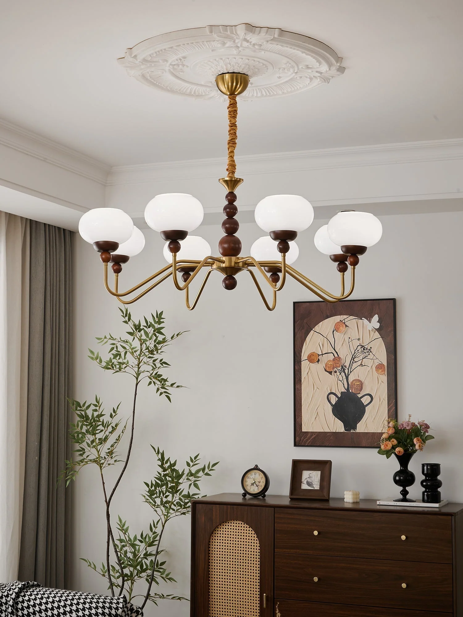 Lustra Chandelier Glass Wood Brass Modern 6-Light - Image 38