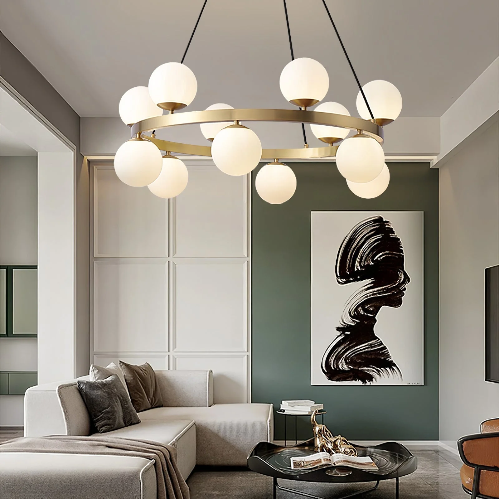 Lustra Chandelier Globe Brass Ring - Image 21