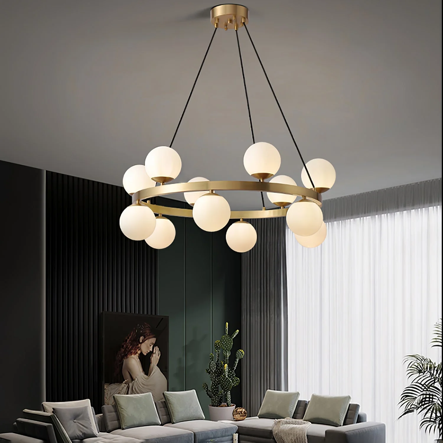Lustra Chandelier Globe Brass Ring - Image 4