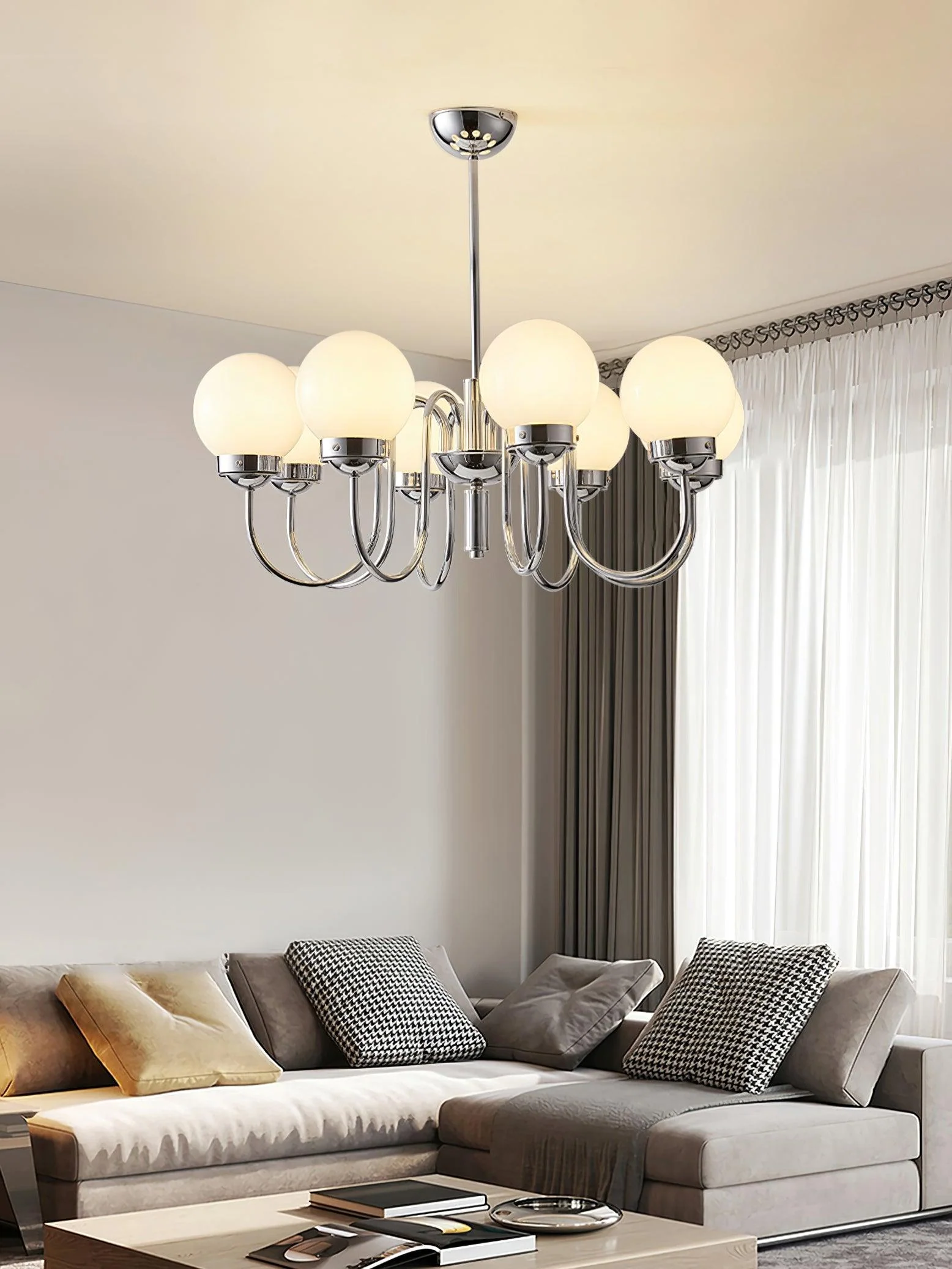 Lustra Chandelier Globe Chrome Curved Arm - Image 40
