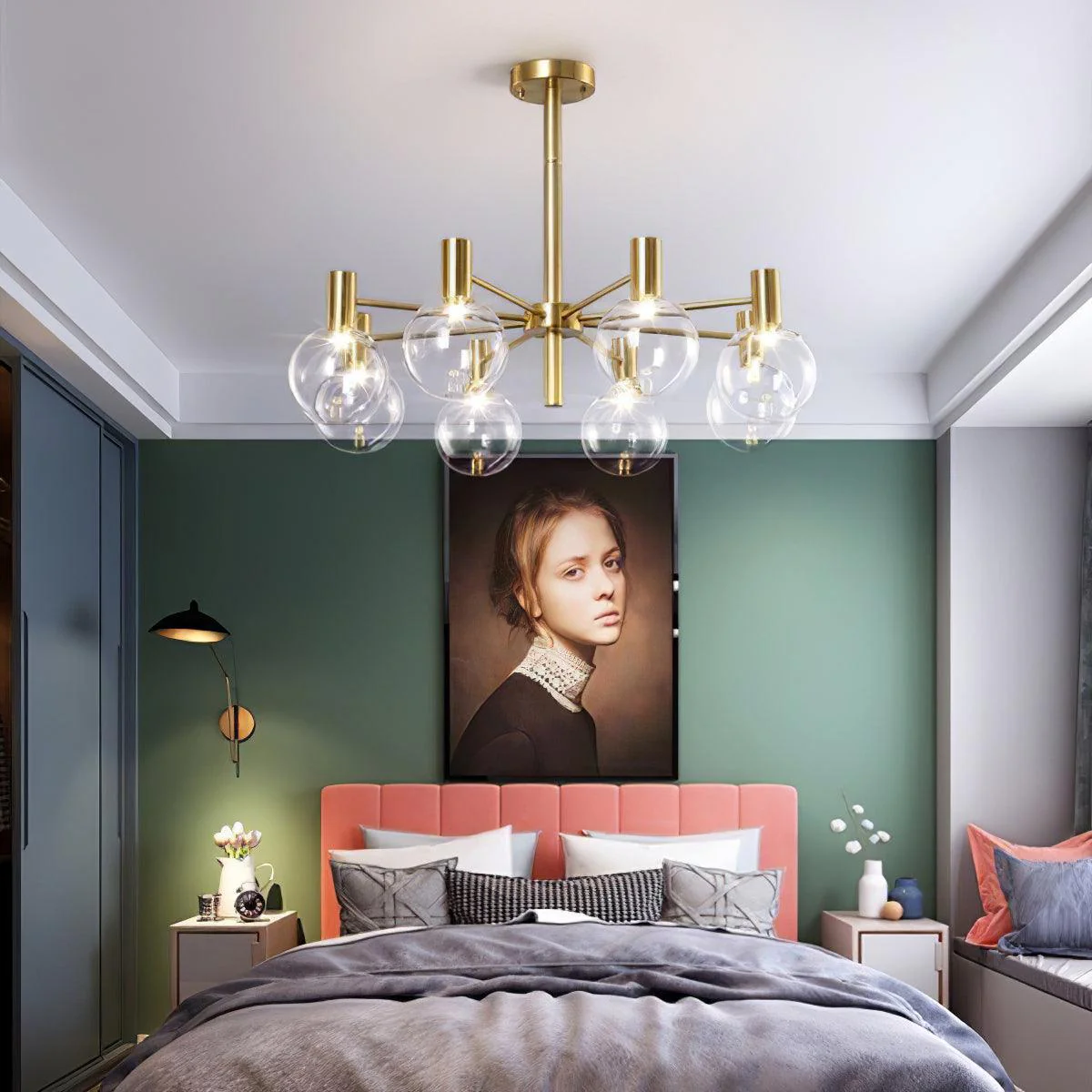 Lustra Chandelier Globe Glass Gold Frame Modern - Image 13