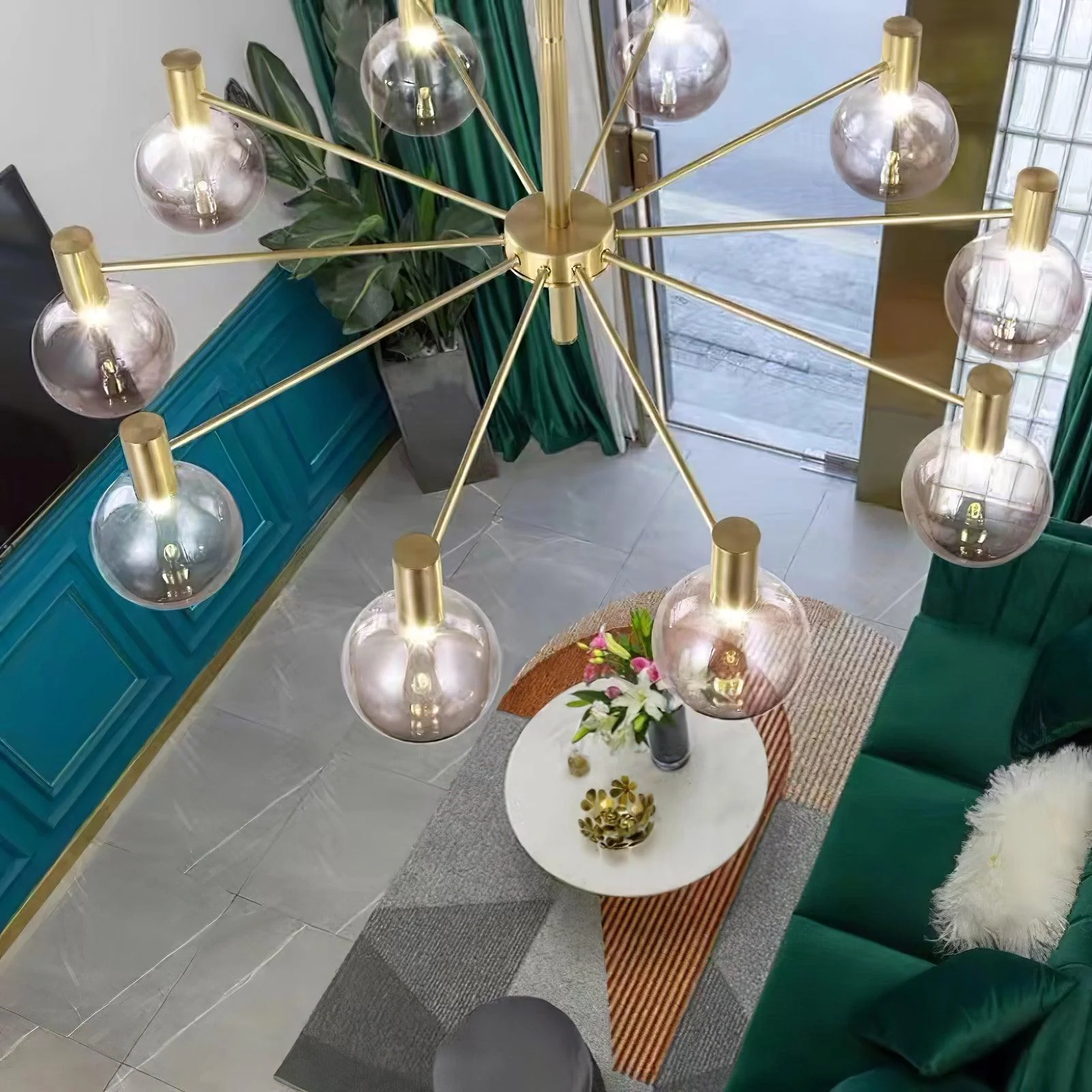 Lustra Chandelier Globe Glass Gold Frame Modern - Image 14