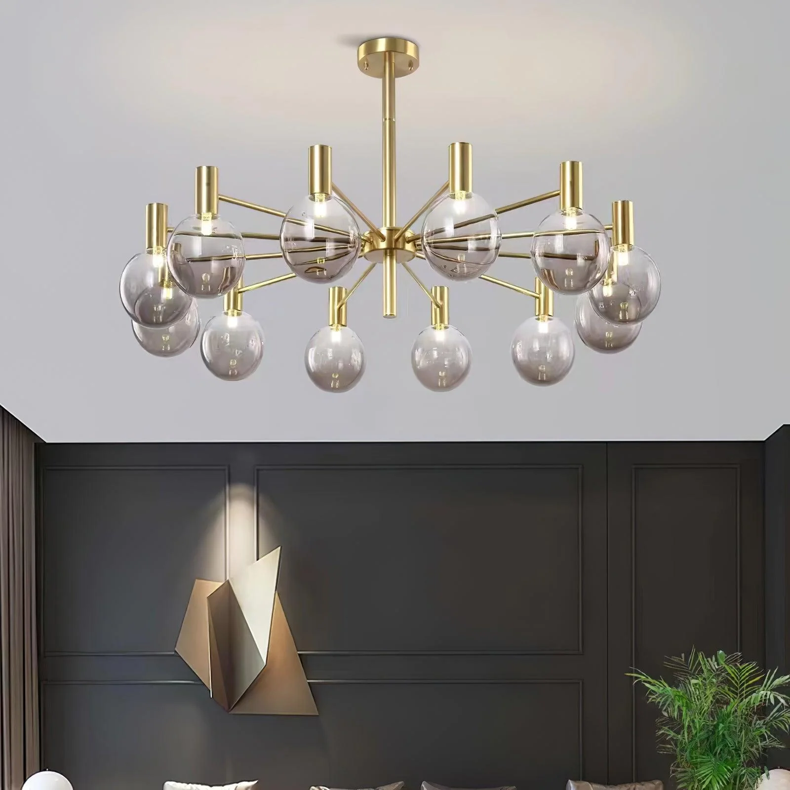 Lustra Chandelier Globe Glass Gold Frame Modern - Image 26