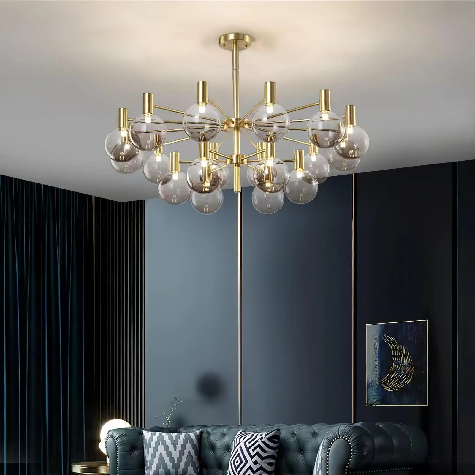 Lustra Chandelier Globe Glass Gold Frame Modern - Image 27