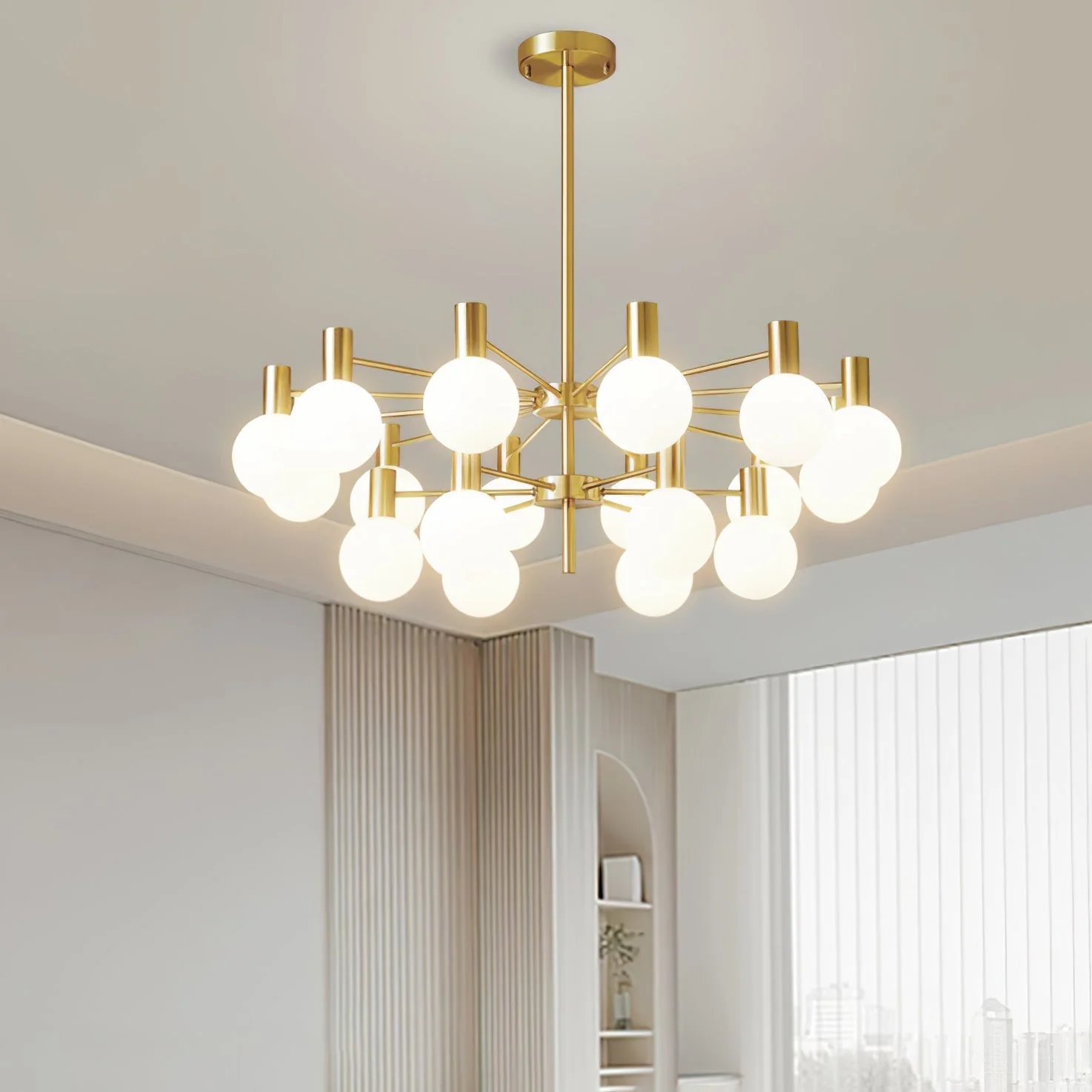 Lustra Chandelier Globe Glass Gold Frame Modern - Image 4