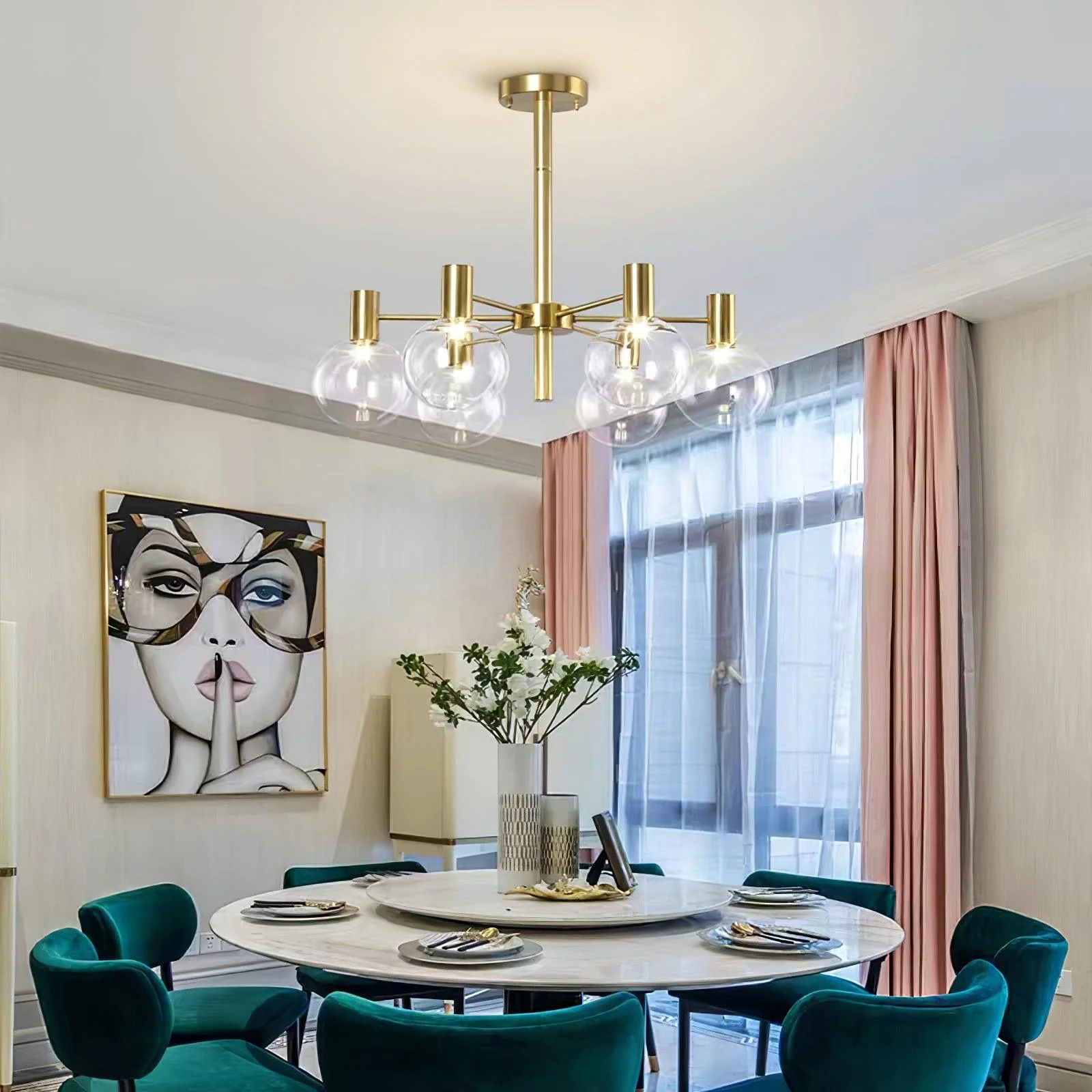 Lustra Chandelier Globe Glass Gold Frame Modern - Image 5