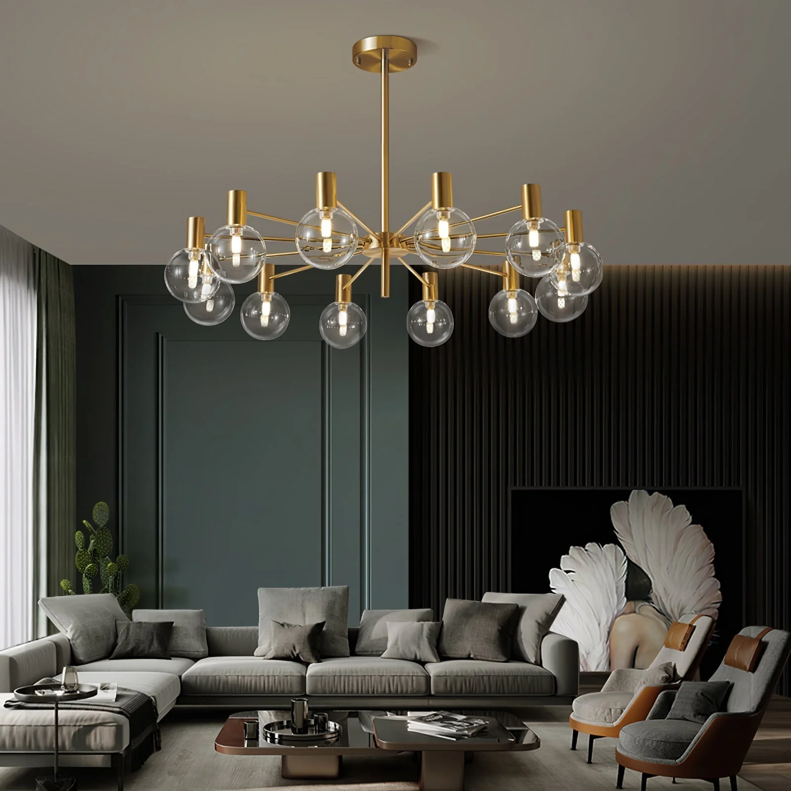 Lustra Chandelier Globe Glass Gold Frame Modern - Image 64