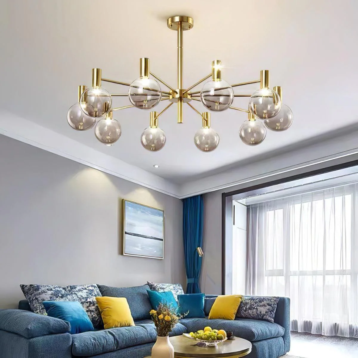 Lustra Chandelier Globe Glass Gold Frame Modern - Image 9