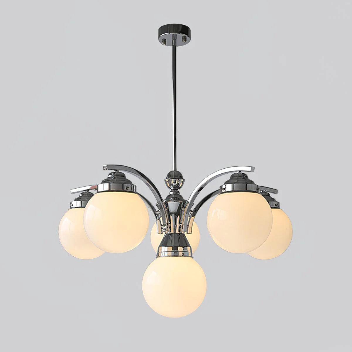 Lustra Chandelier Globe Chrome Modern 5-Light - Image 11