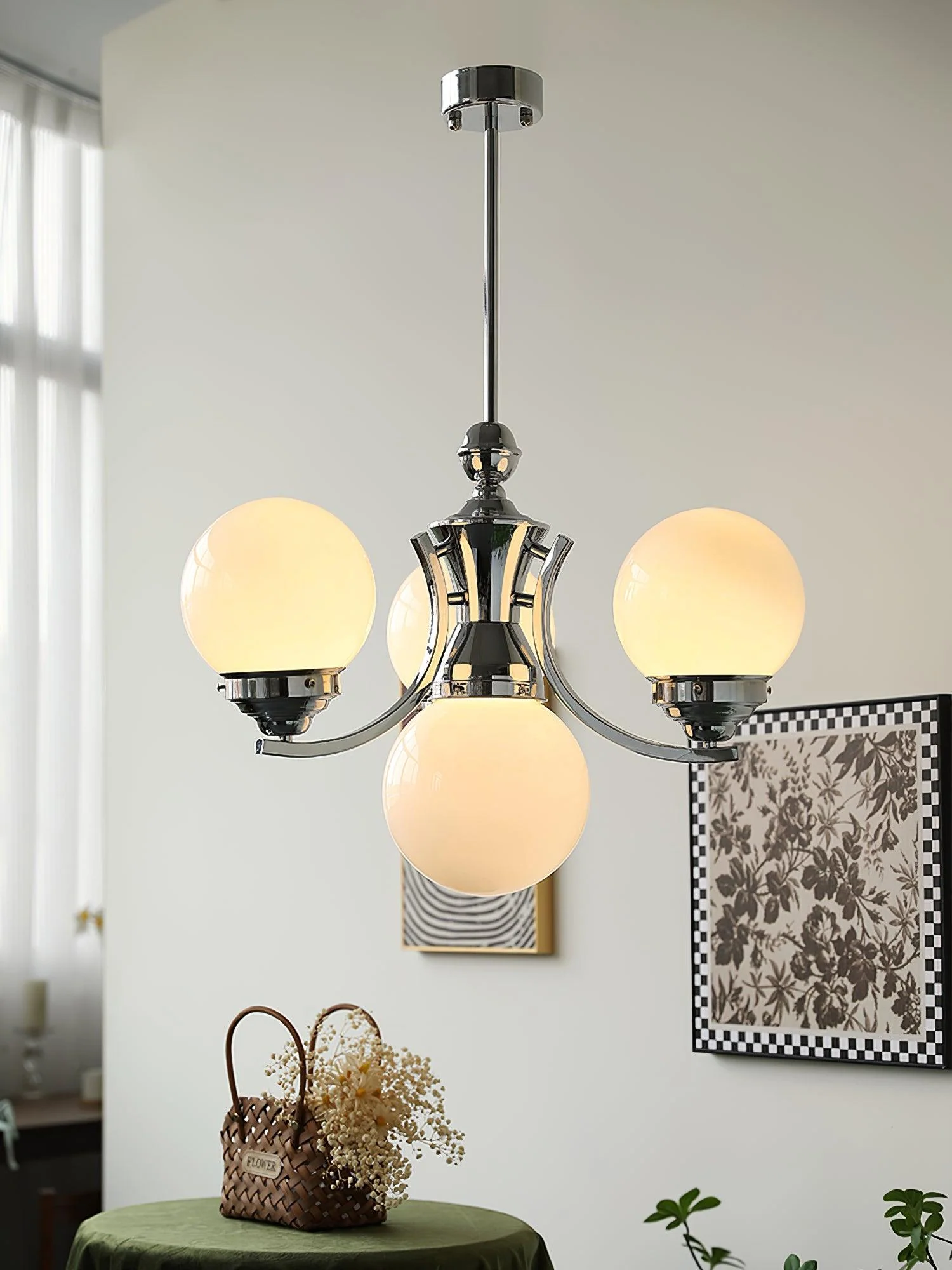 Lustra Chandelier Globe Chrome Modern 5-Light - Image 26