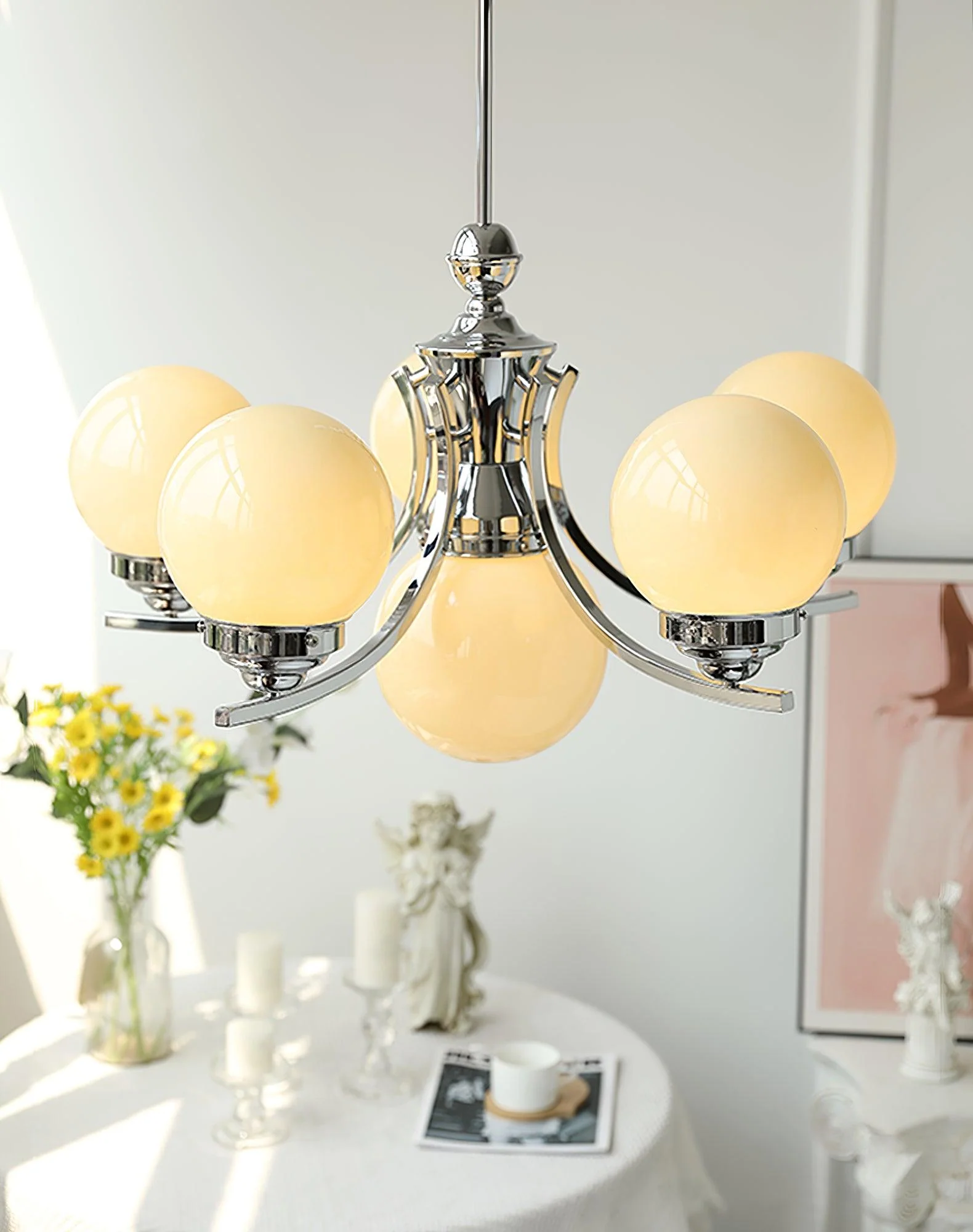 Lustra Chandelier Globe Chrome Modern 5-Light - Image 31