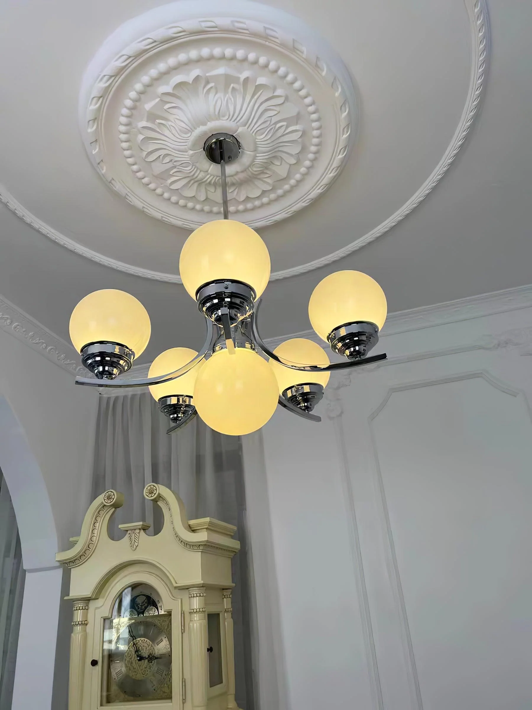 Lustra Chandelier Globe Chrome Modern 5-Light - Image 32