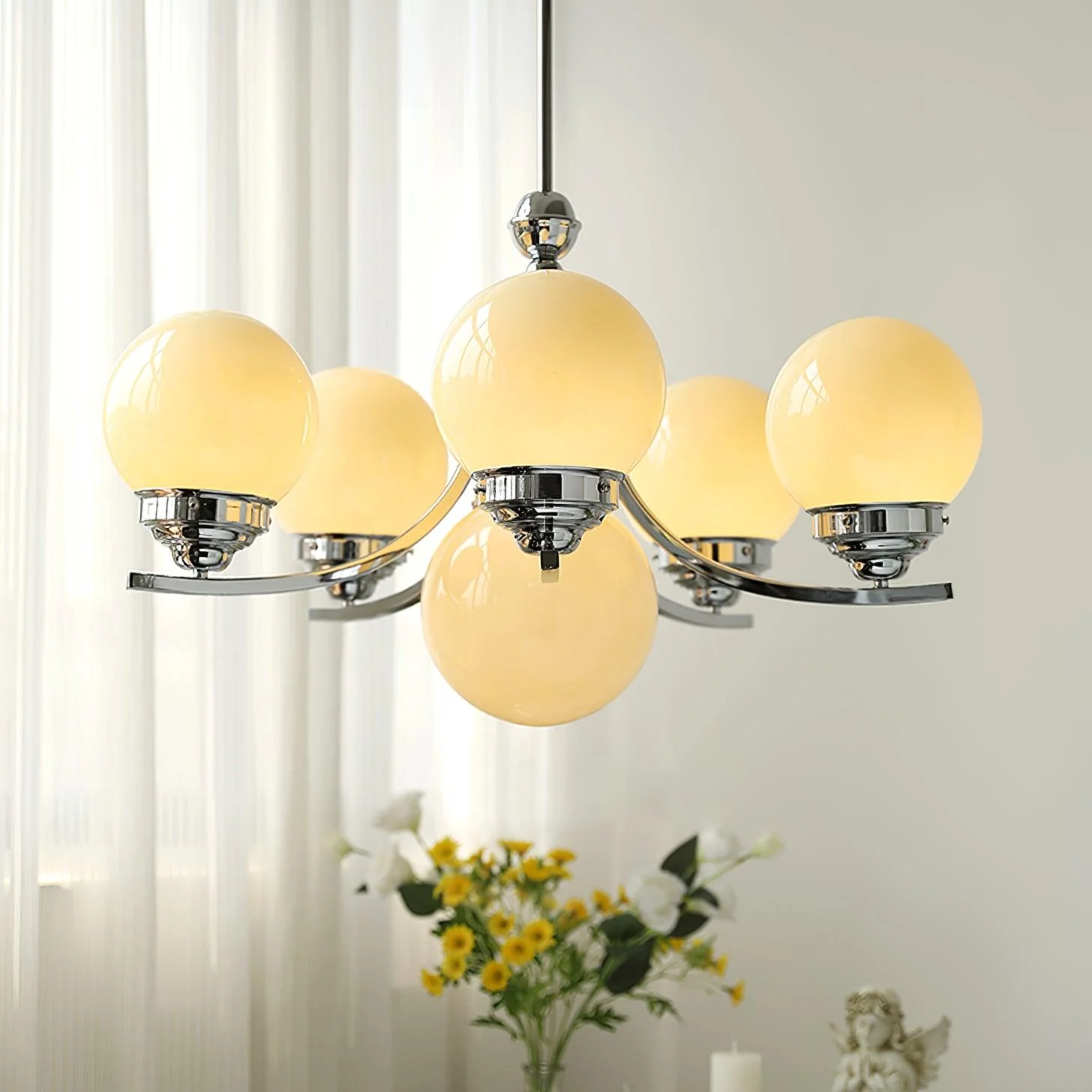 Lustra Chandelier Globe Chrome Modern 5-Light - Image 4