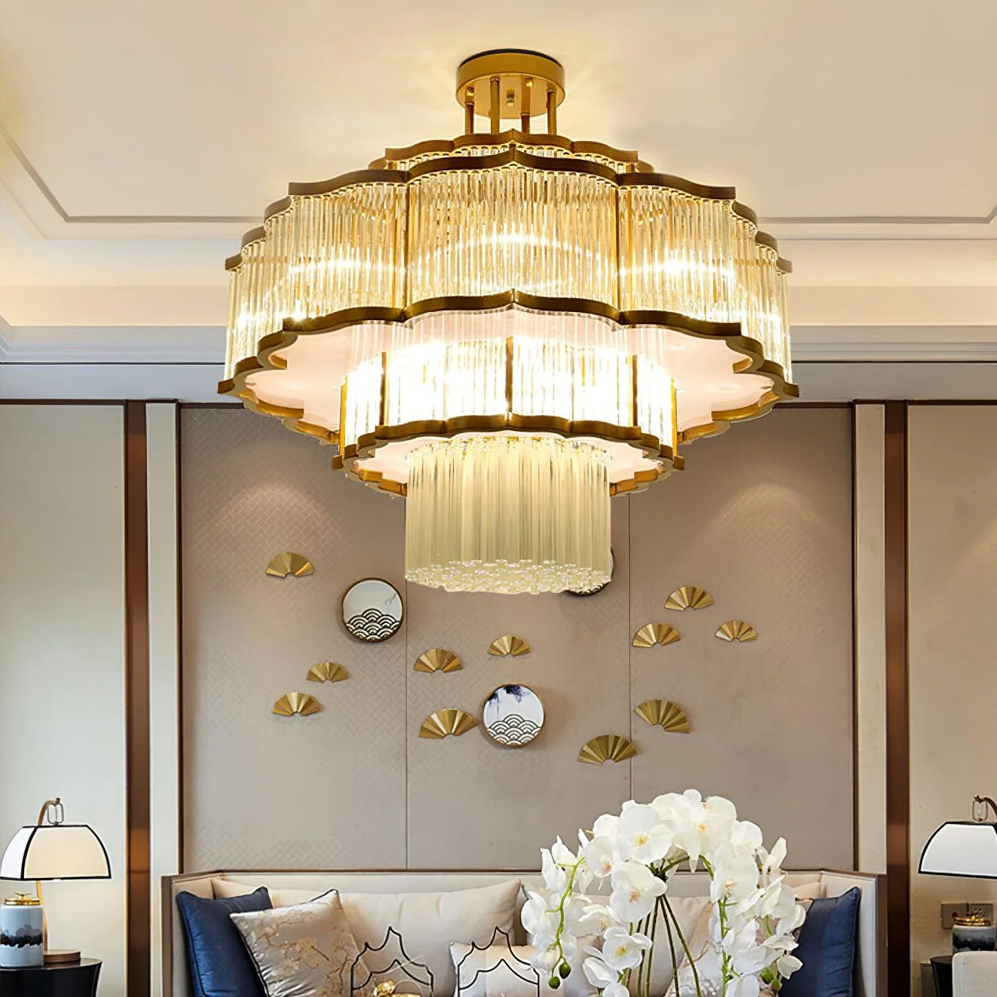 Lustra Chandelier Gold Black Glass - Image 2