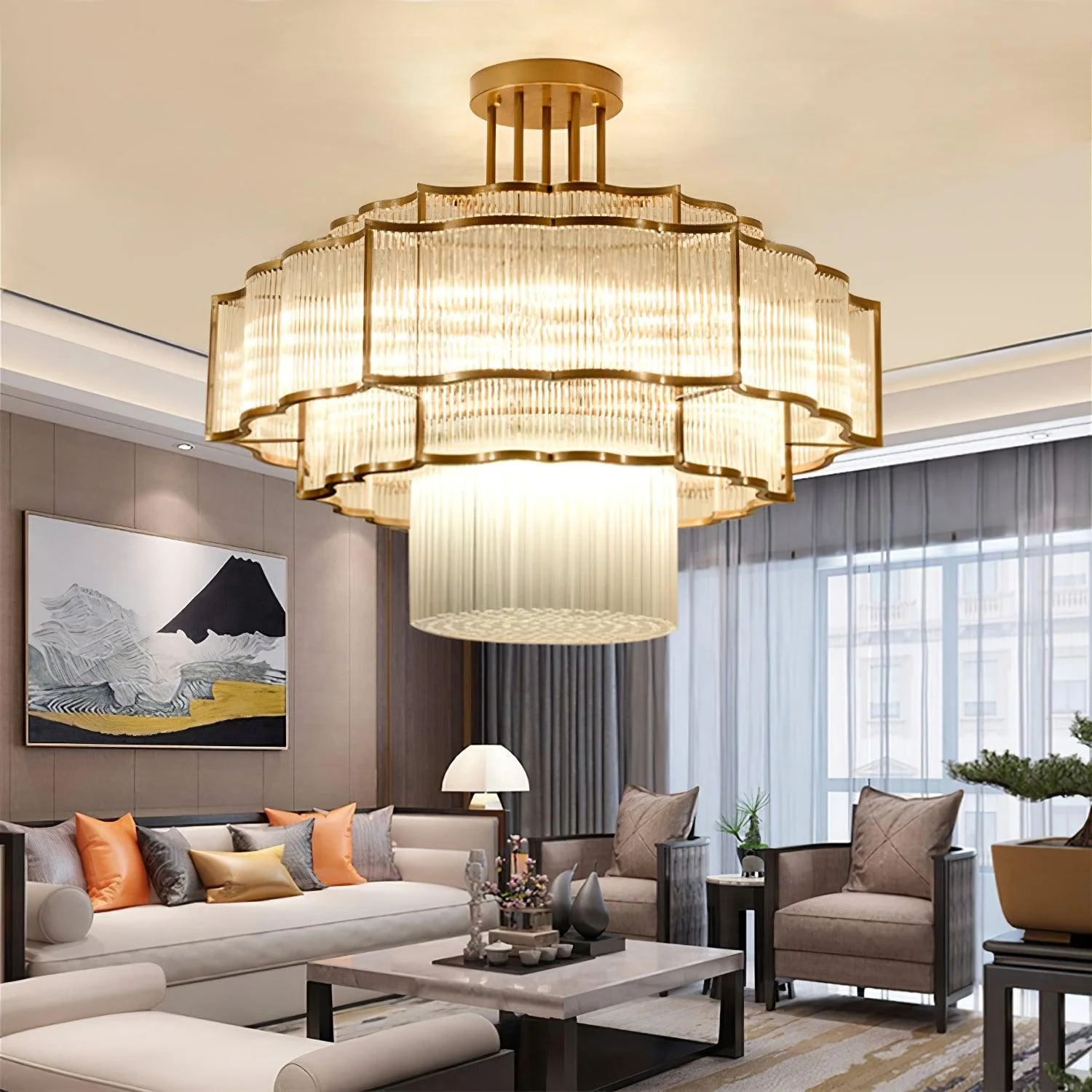 Lustra Chandelier Gold Black Glass - Image 25