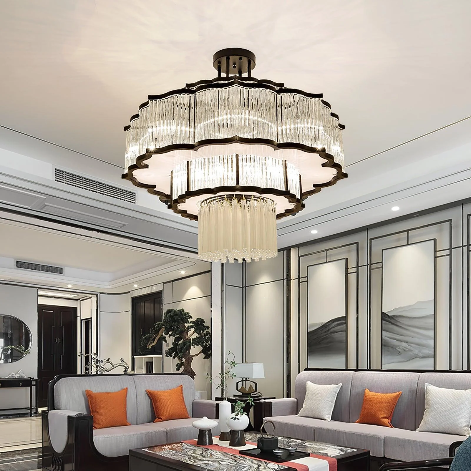 Lustra Chandelier Gold Black Glass - Image 26