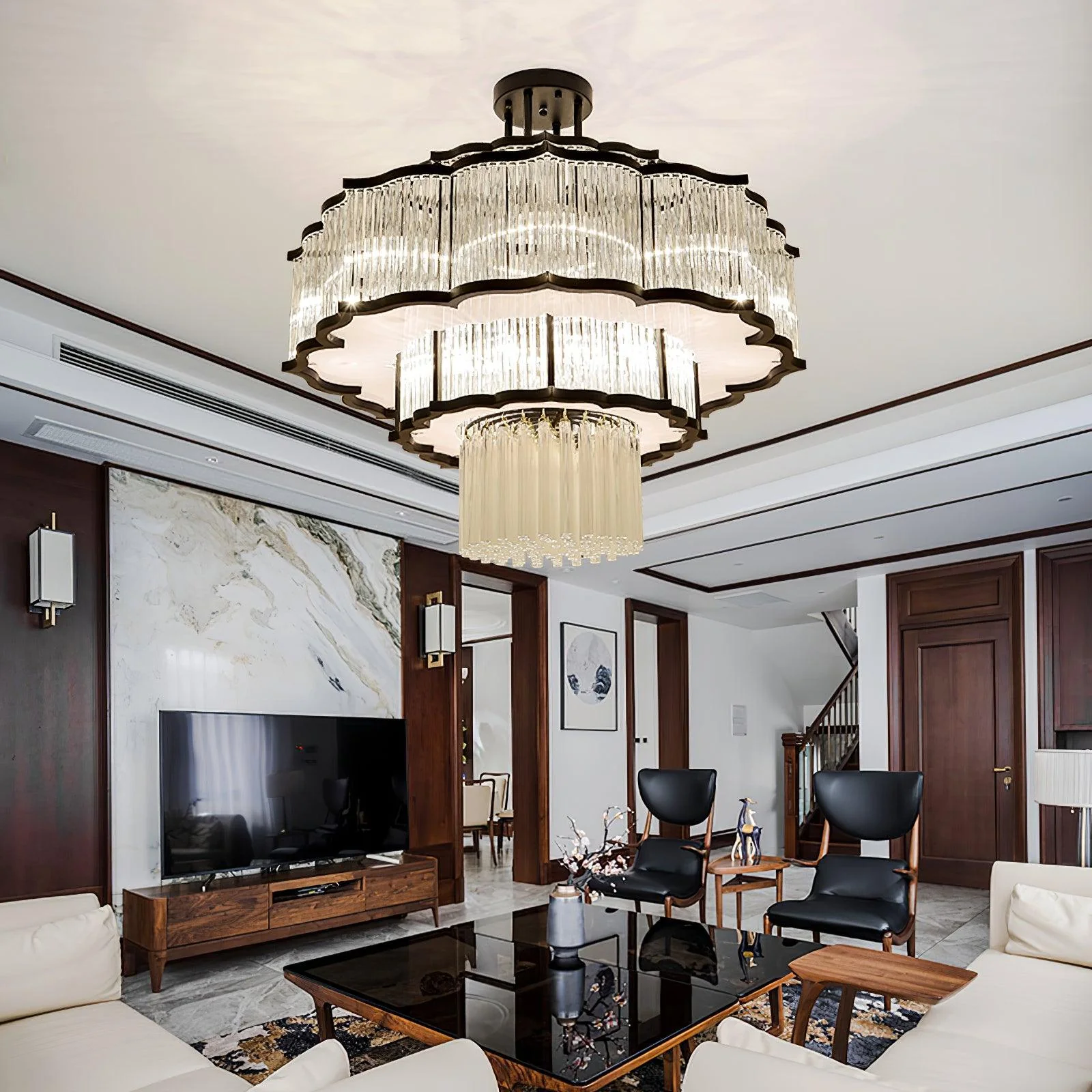 Lustra Chandelier Gold Black Glass - Image 27