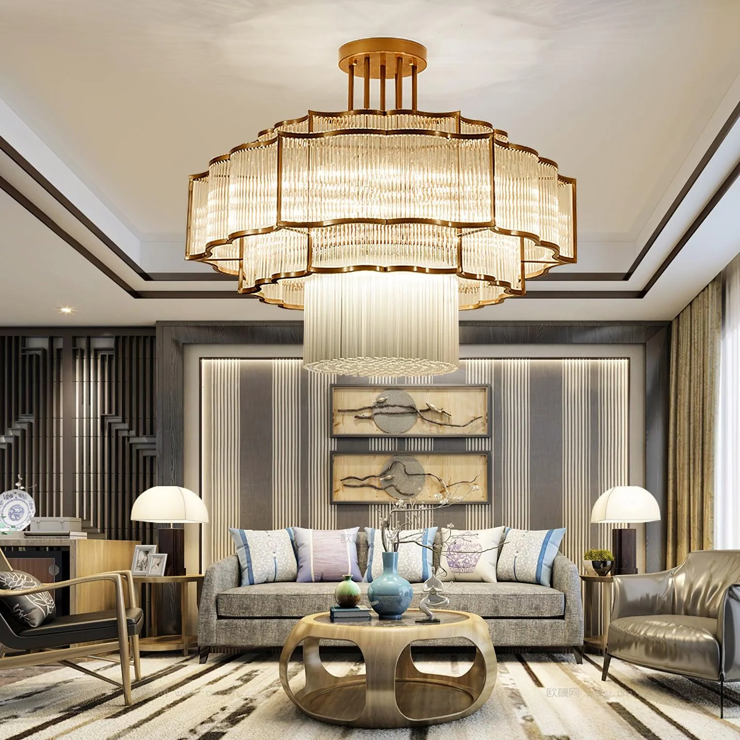 Lustra Chandelier Gold Black Glass - Image 3
