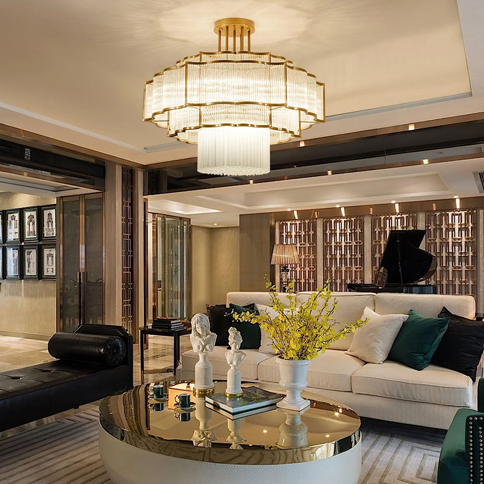 Lustra Chandelier Gold Black Glass - Image 30