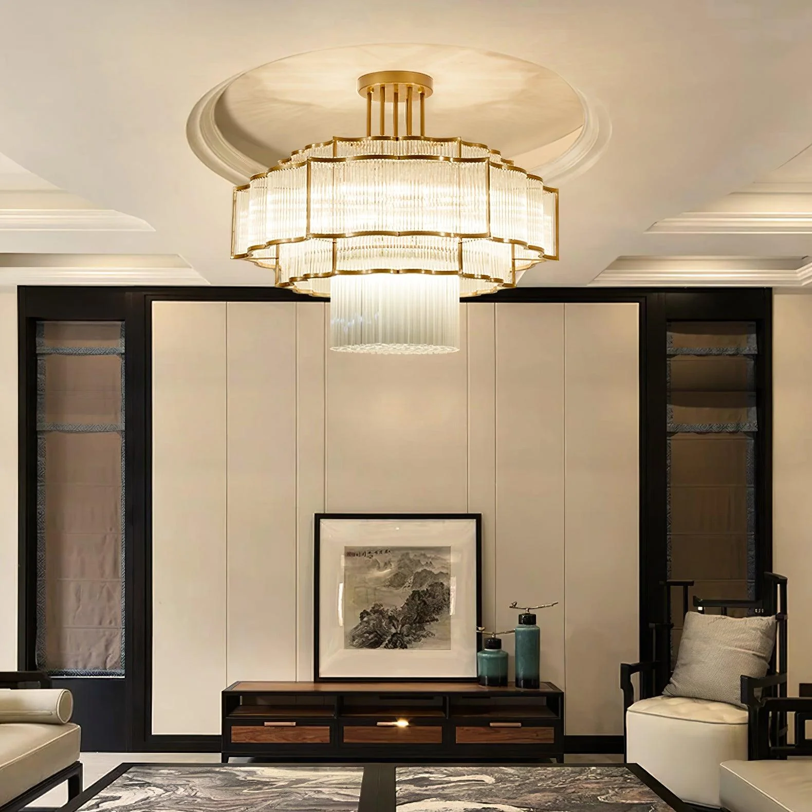 Lustra Chandelier Gold Black Glass - Image 32