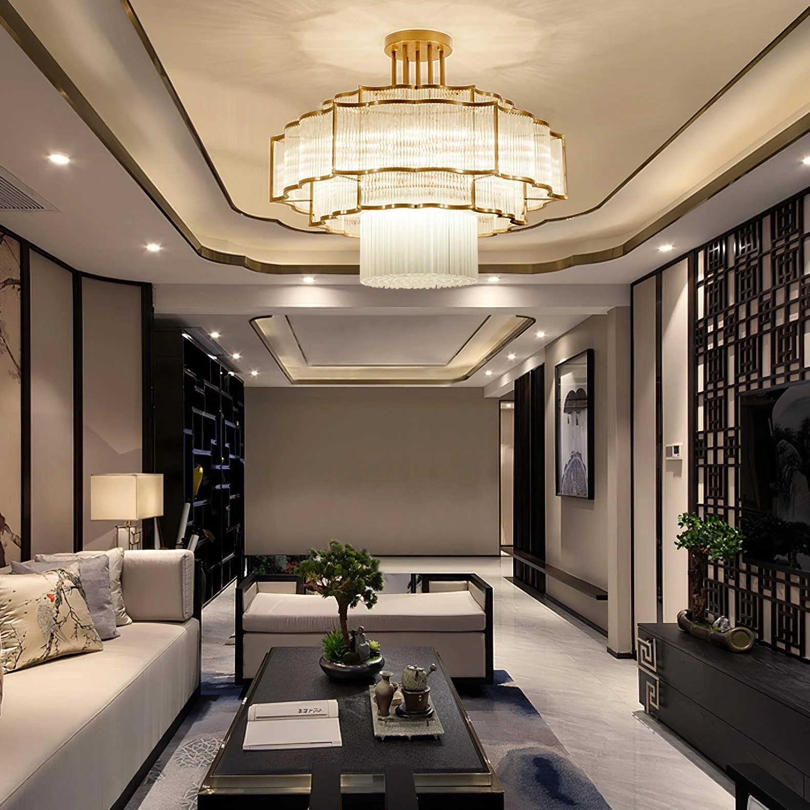Lustra Chandelier Gold Black Glass - Image 33