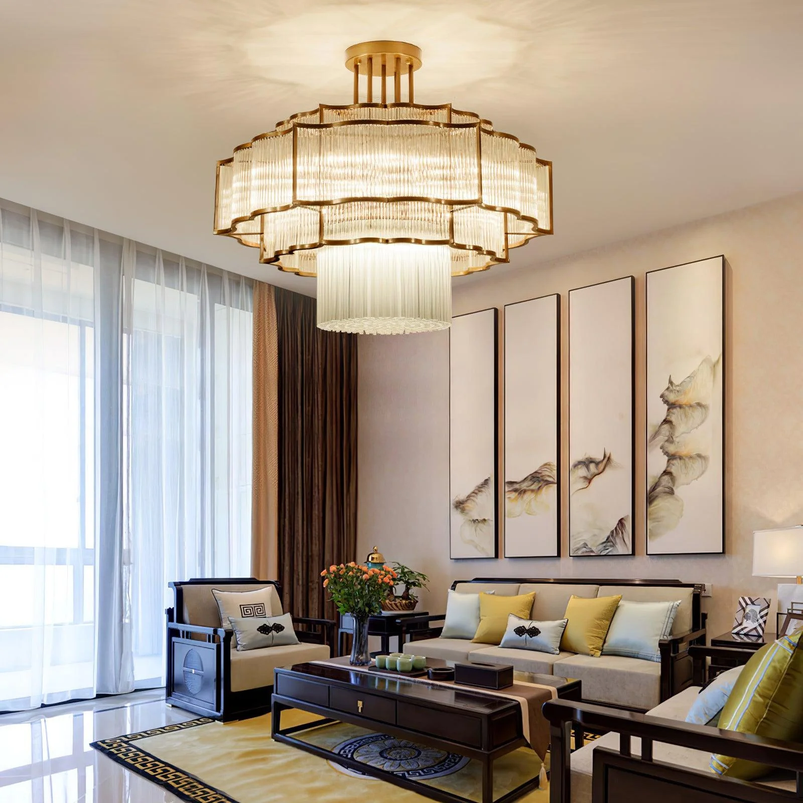 Lustra Chandelier Gold Black Glass - Image 34