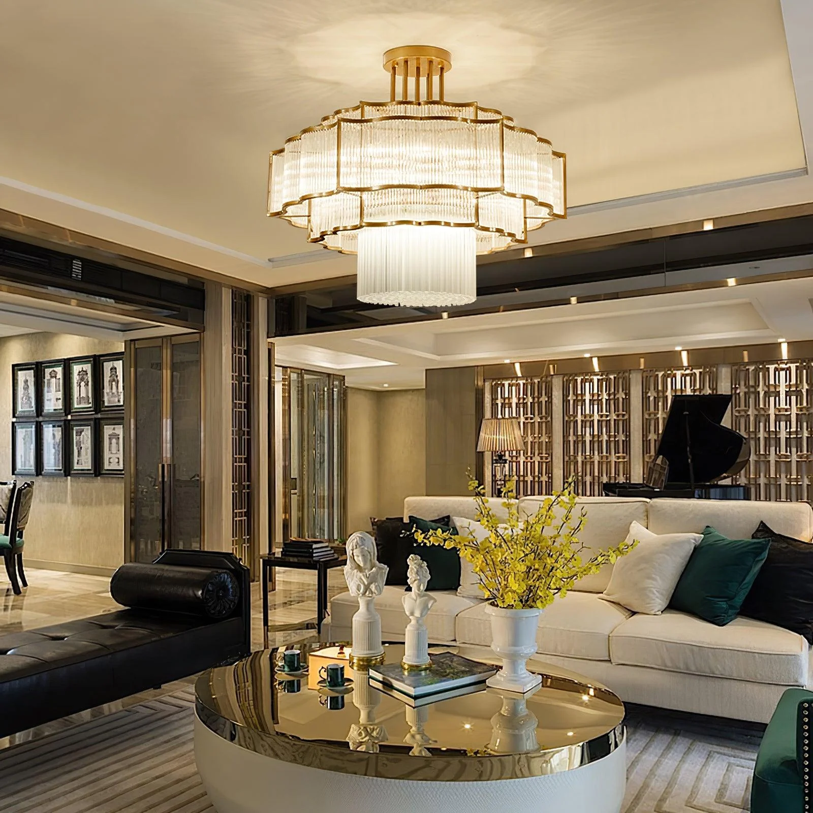 Lustra Chandelier Gold Black Glass - Image 35